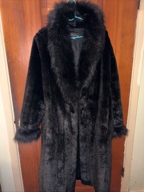 Fabulous Furs Black Faux Fur Long Coat